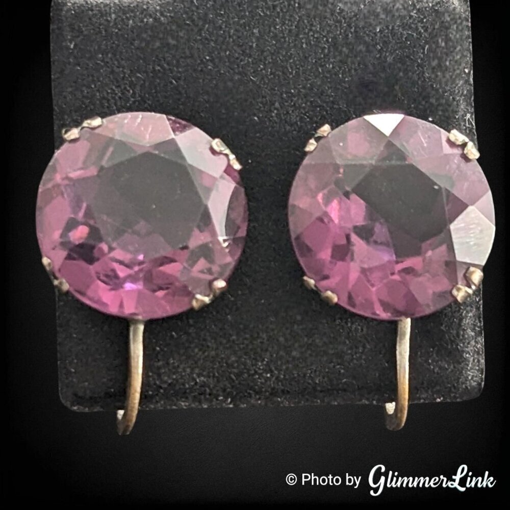 Vintage 1940s Purple Faceted Lucite Silver Tone Screw Back Earrings